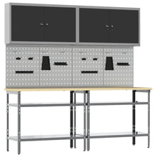 Werkbankset met plank 8 pcs Zwart en Grijs Gepoedercoat staal