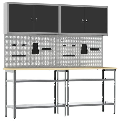 Werkbankset met plank 8 pcs Zwart en Grijs Gepoedercoat staal