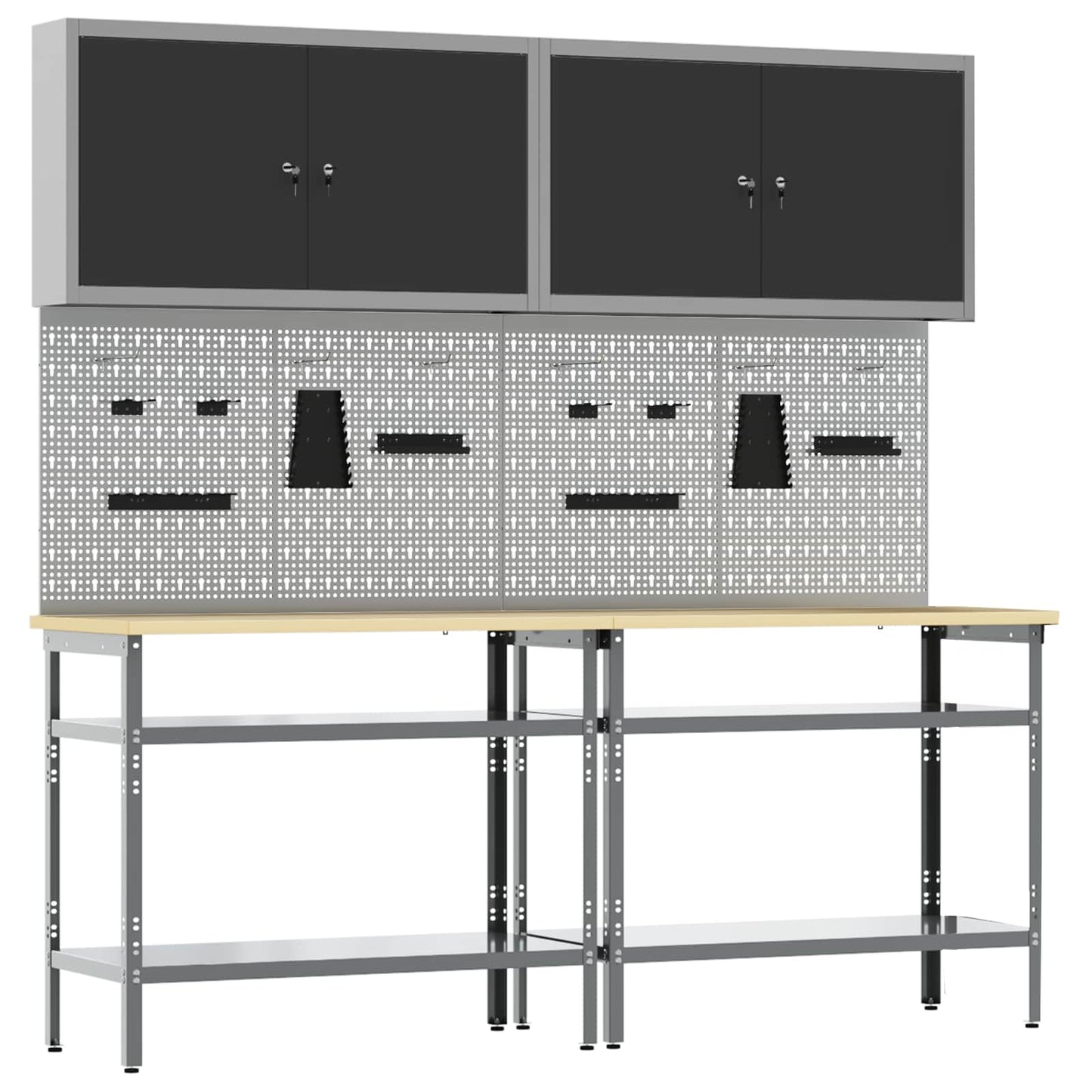 Werkbankset met plank 8 pcs Zwart en Grijs Gepoedercoat staal