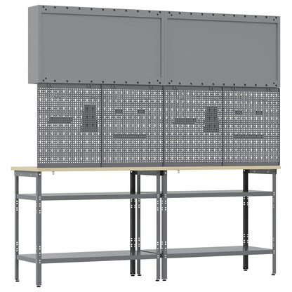 Werkbankset met plank 8 pcs Zwart en Grijs Gepoedercoat staal