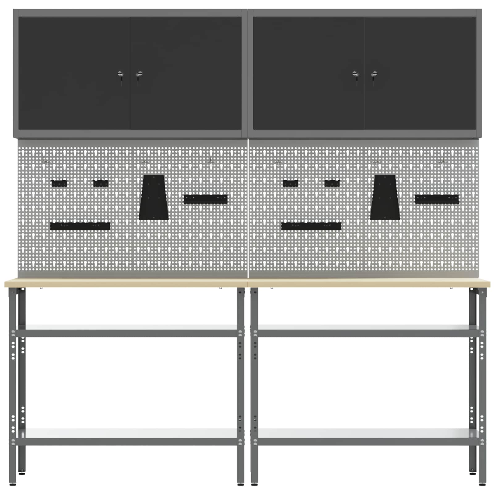 Werkbankset met plank 8 pcs Zwart en Grijs Gepoedercoat staal