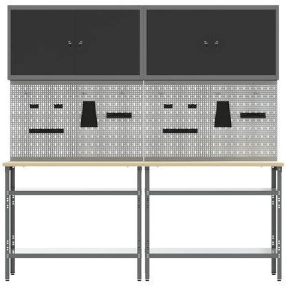 Werkbankset met plank 8 pcs Zwart en Grijs Gepoedercoat staal