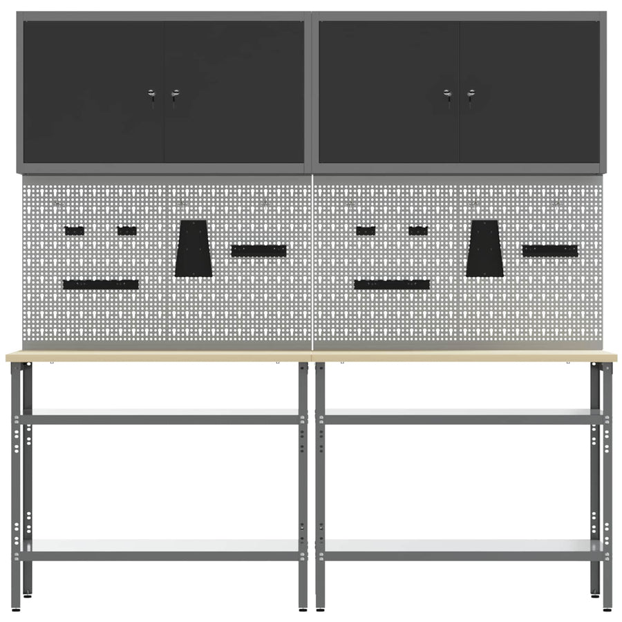 Werkbankset met plank 8 pcs Zwart en Grijs Gepoedercoat staal