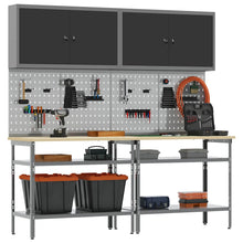 Werkbankset met plank 8 pcs Zwart en Grijs Gepoedercoat staal
