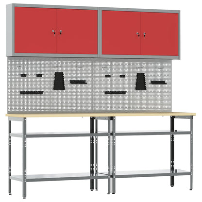 Werkbankset met plank 8 pcs Rood en Grijs Gepoedercoat staal