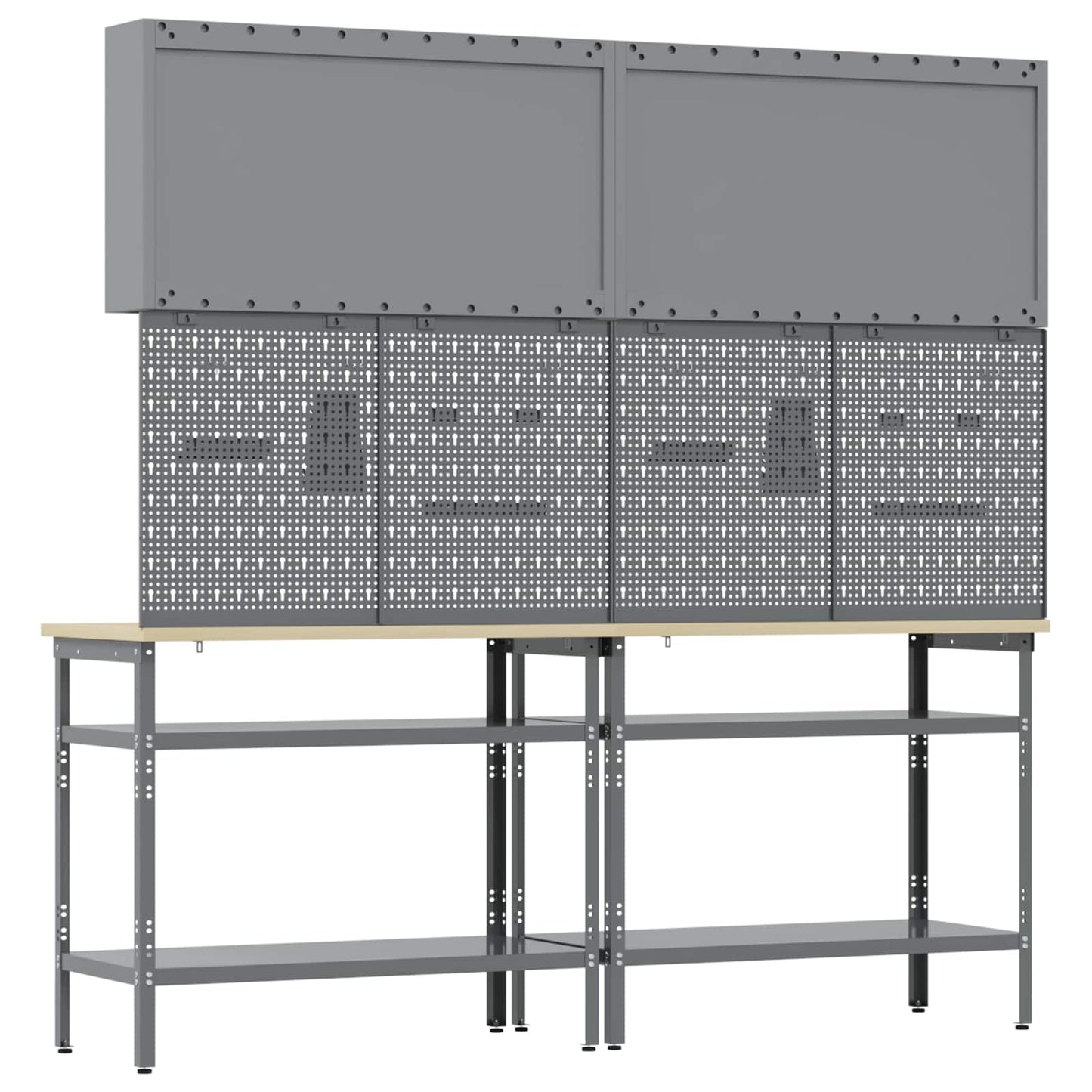 Werkbankset met plank 8 pcs Rood en Grijs Gepoedercoat staal