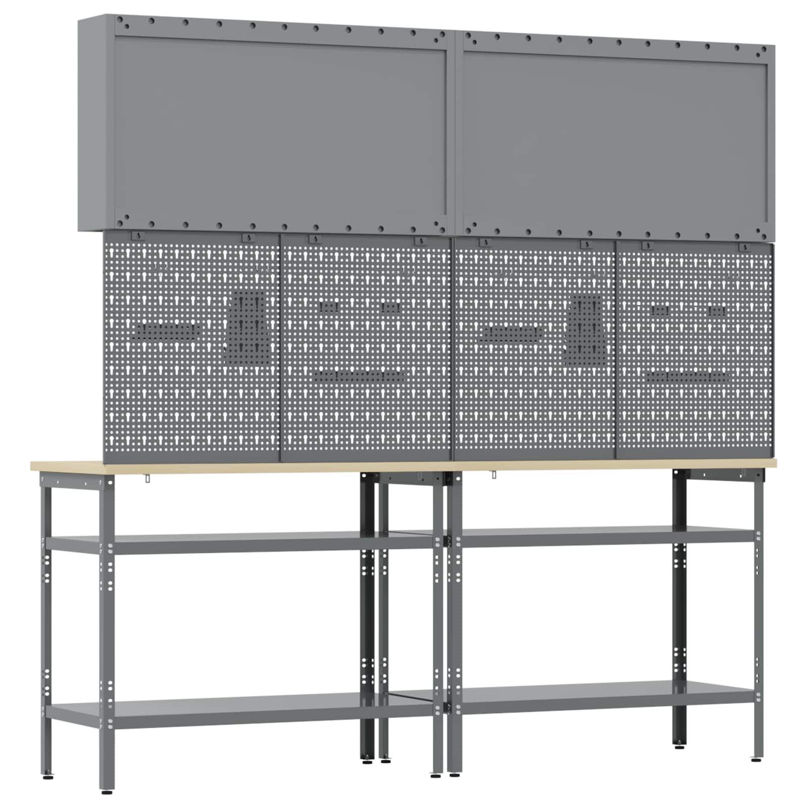 Werkbankset met plank 8 pcs Rood en Grijs Gepoedercoat staal