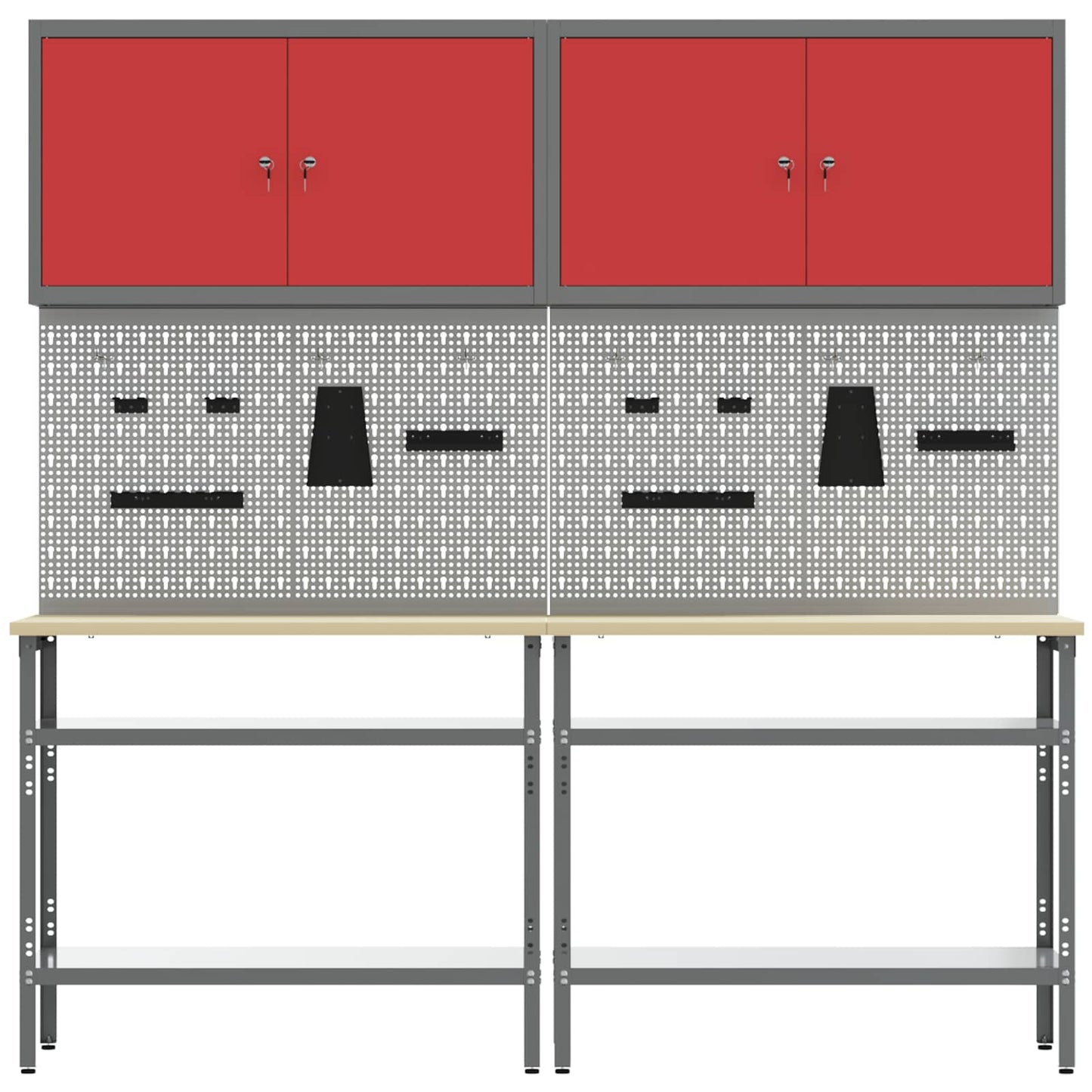 Werkbankset met plank 8 pcs Rood en Grijs Gepoedercoat staal