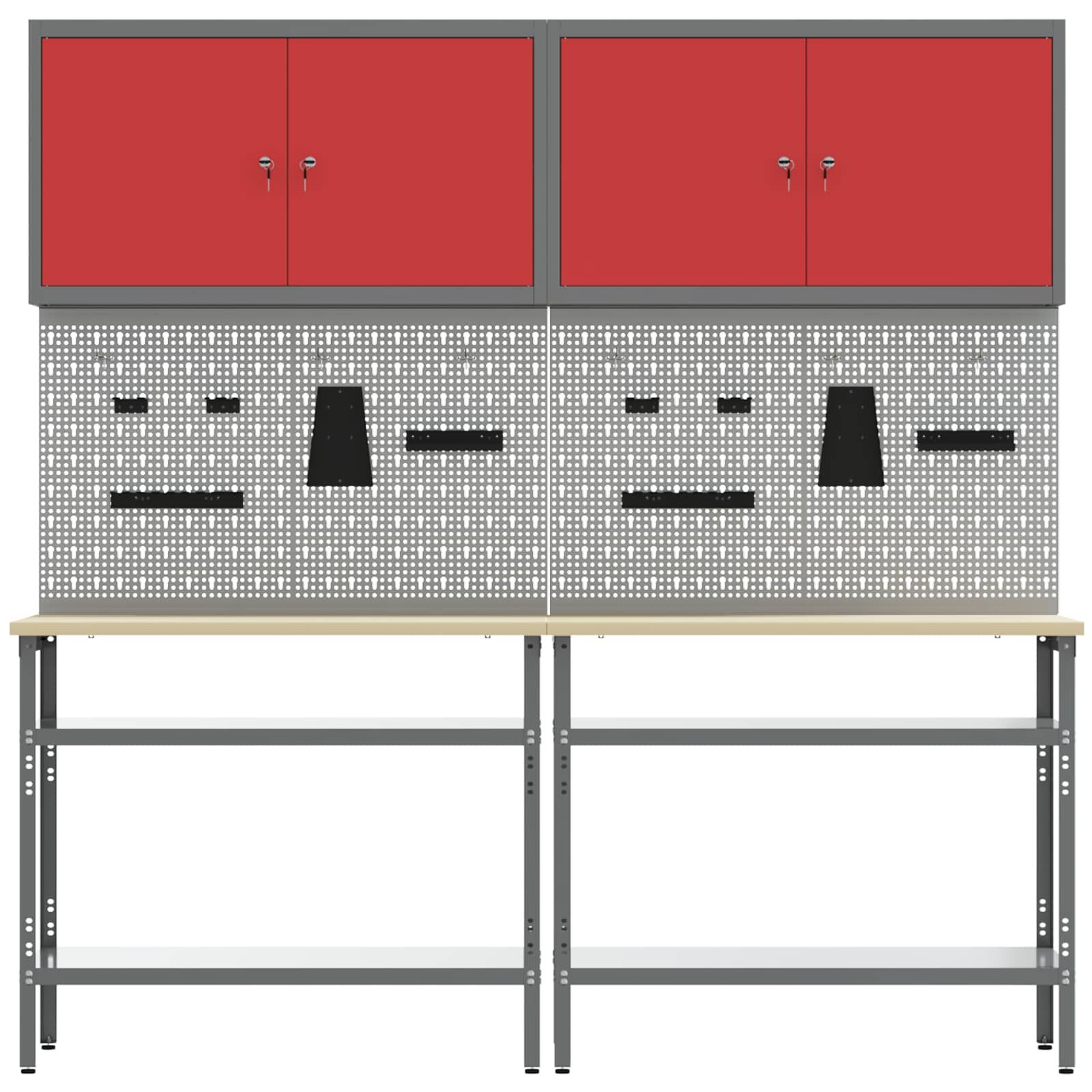 Werkbankset met plank 8 pcs Rood en Grijs Gepoedercoat staal