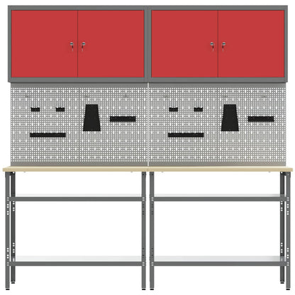 Werkbankset met plank 8 pcs Rood en Grijs Gepoedercoat staal