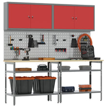 Werkbankset met plank 8 pcs Rood en Grijs Gepoedercoat staal