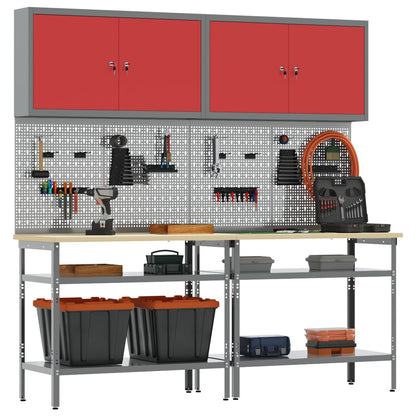 Werkbankset met plank 8 pcs Rood en Grijs Gepoedercoat staal