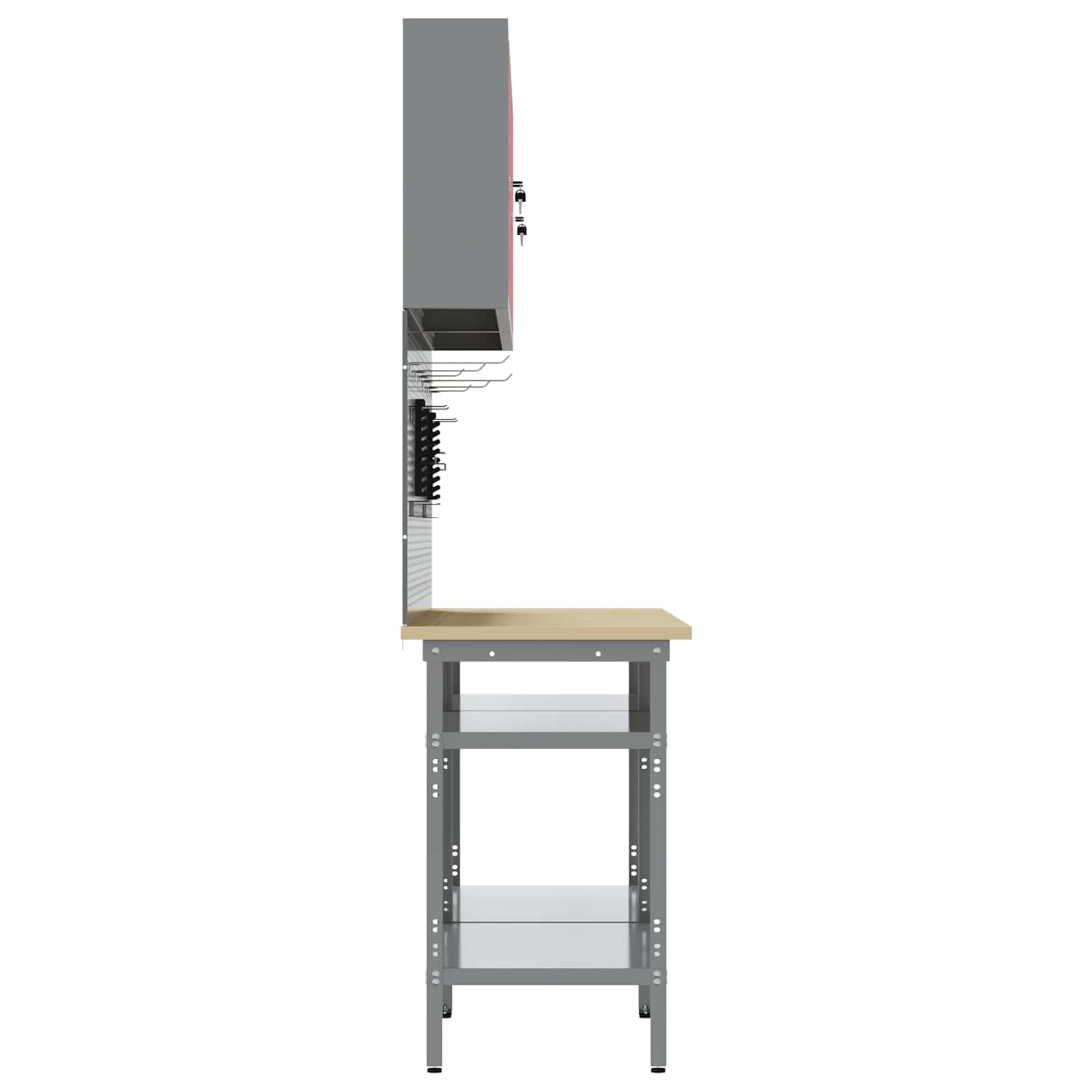 Werkbankset met plank 8 pcs Rood en Grijs Gepoedercoat staal