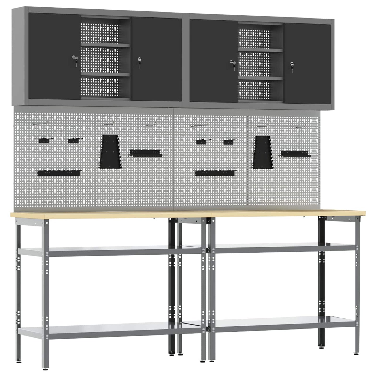 Werkbankset met plank 8 pcs Zwart en Grijs Gepoedercoat staal
