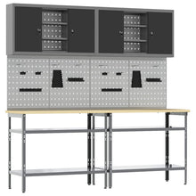 Werkbankset met plank 8 pcs Zwart en Grijs Gepoedercoat staal