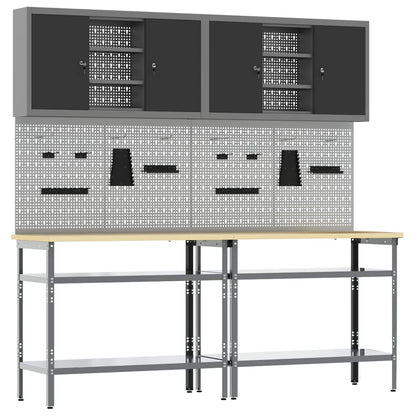 Werkbankset met plank 8 pcs Zwart en Grijs Gepoedercoat staal