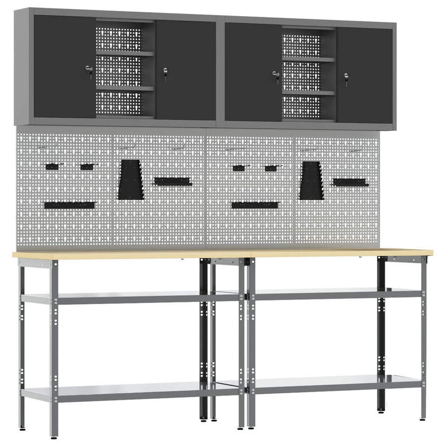 Werkbankset met plank 8 pcs Zwart en Grijs Gepoedercoat staal