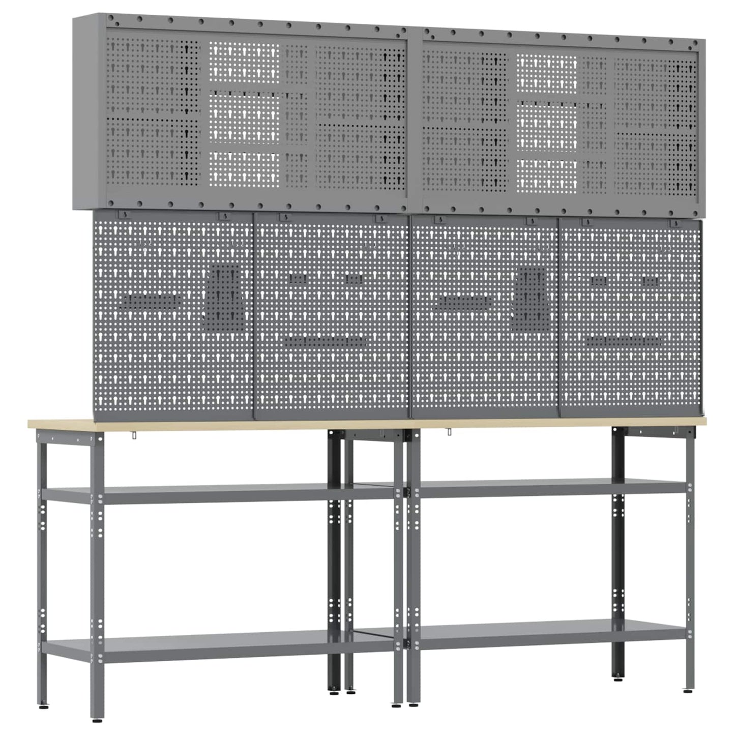 Werkbankset met plank 8 pcs Zwart en Grijs Gepoedercoat staal