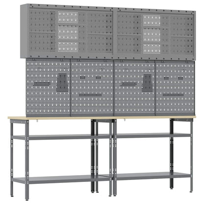 Werkbankset met plank 8 pcs Zwart en Grijs Gepoedercoat staal