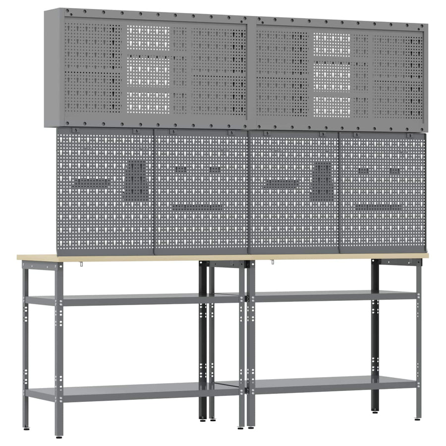 Werkbankset met plank 8 pcs Zwart en Grijs Gepoedercoat staal