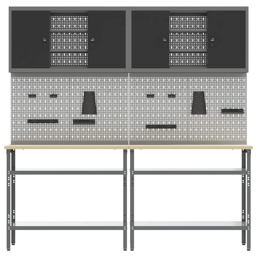 Werkbankset met plank 8 pcs Zwart en Grijs Gepoedercoat staal