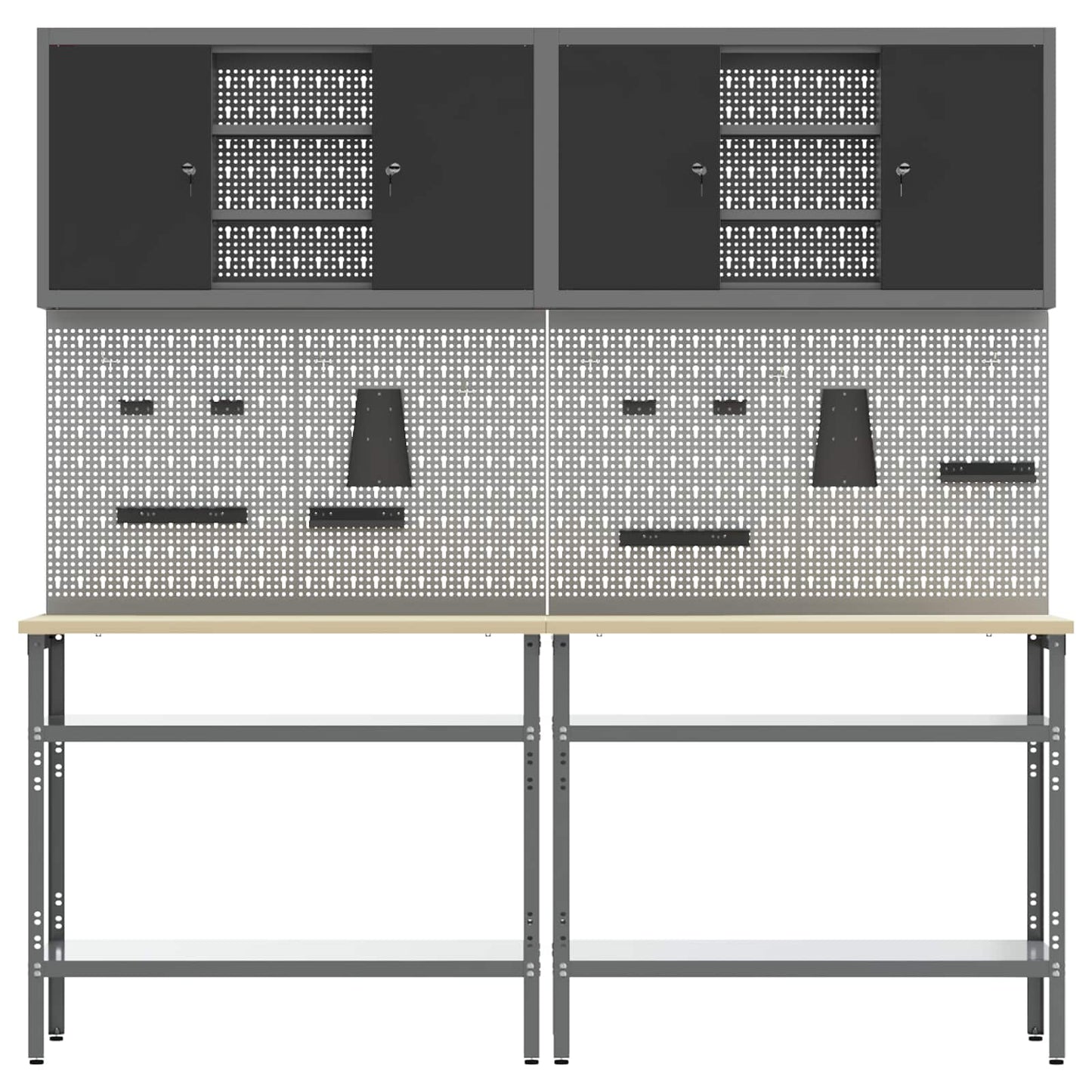Werkbankset met plank 8 pcs Zwart en Grijs Gepoedercoat staal