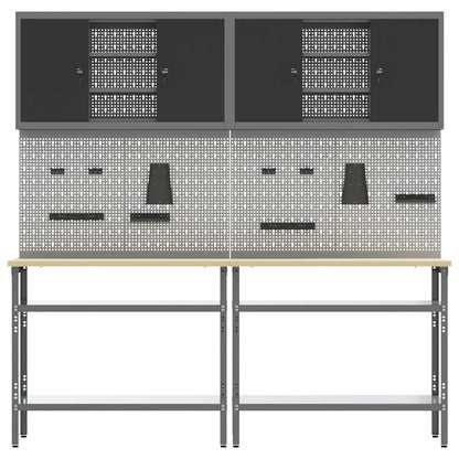Werkbankset met plank 8 pcs Zwart en Grijs Gepoedercoat staal