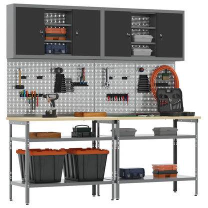 Werkbankset met plank 8 pcs Zwart en Grijs Gepoedercoat staal