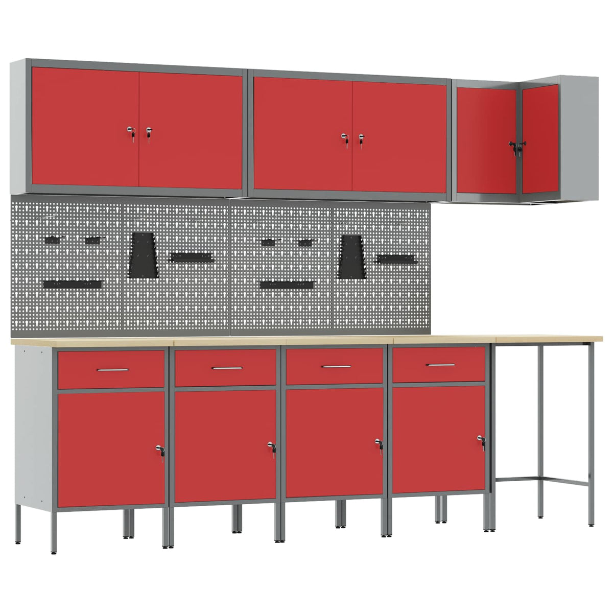 Werkkast set met lade met plank met opslag 12 pcs Rood en Grijs