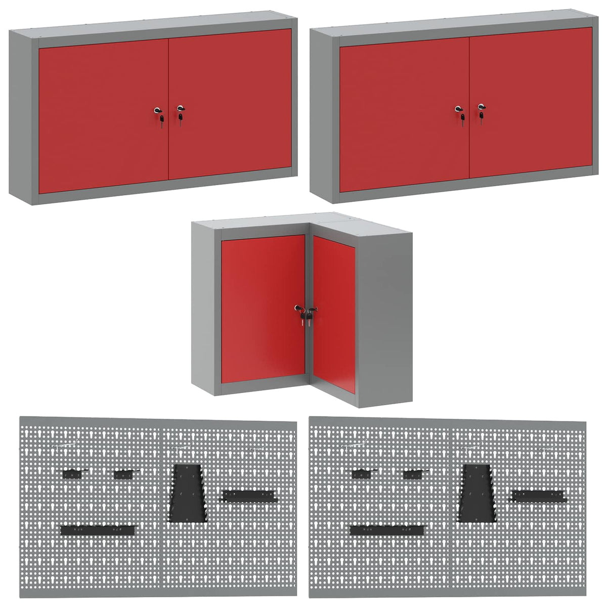 Werkkast set met lade met plank met opslag 12 pcs Rood en Grijs