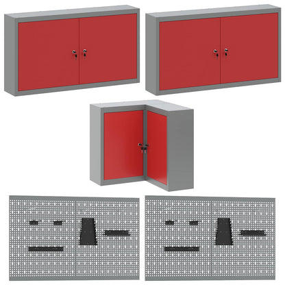 Werkkast set met lade met plank met opslag 12 pcs Rood en Grijs