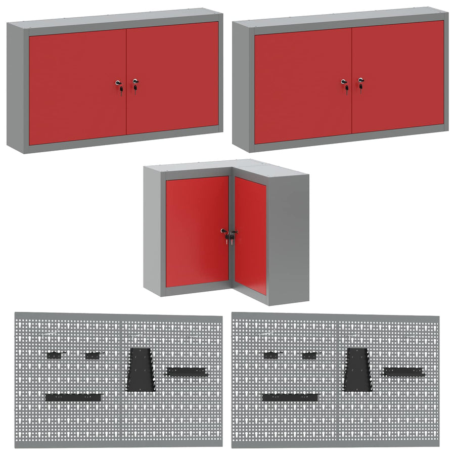 Werkkast set met lade met plank met opslag 12 pcs Rood en Grijs