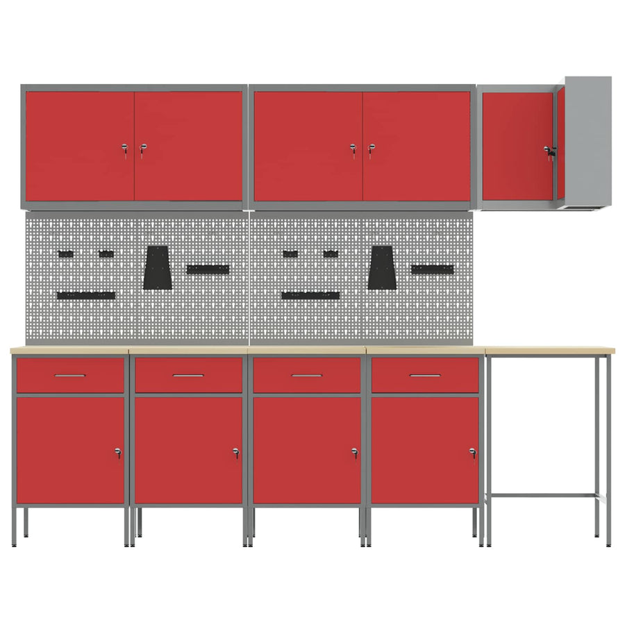 Werkkast set met lade met plank met opslag 12 pcs Rood en Grijs