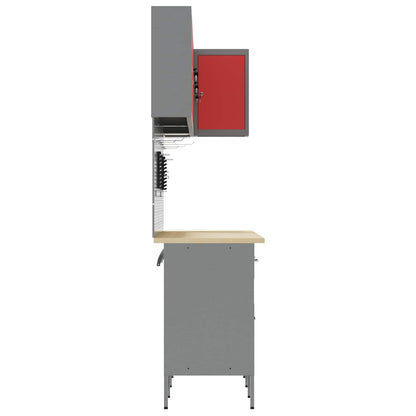 Werkkast set met lade met plank met opslag 12 pcs Rood en Grijs