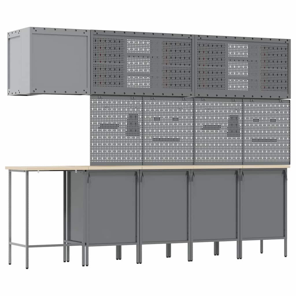 Werkkast set met lade met plank met slot 12 pcs Zwart en Grijs