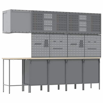 Werkkast set met lade met plank met slot 12 pcs Zwart en Grijs