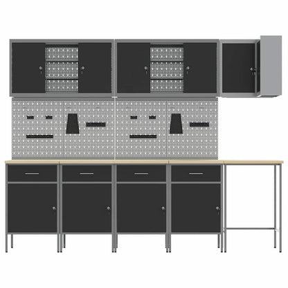Werkkast set met lade met plank met slot 12 pcs Zwart en Grijs