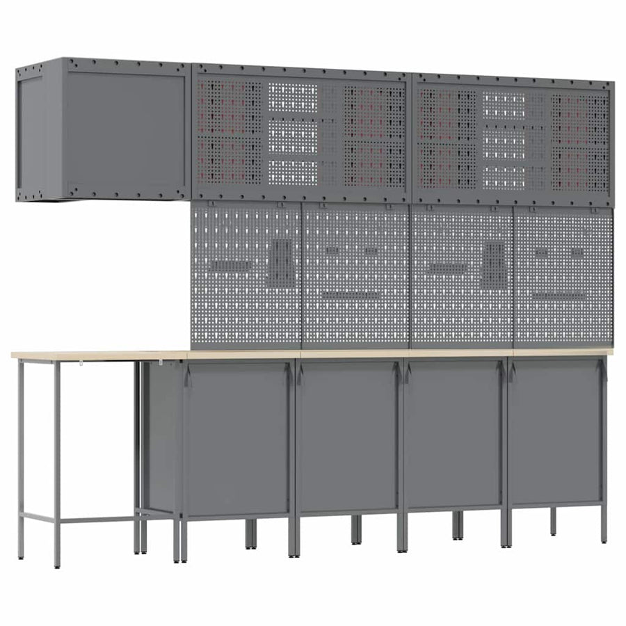 Werkkast set met lade met plank met opslag 12 pcs Rood en Grijs