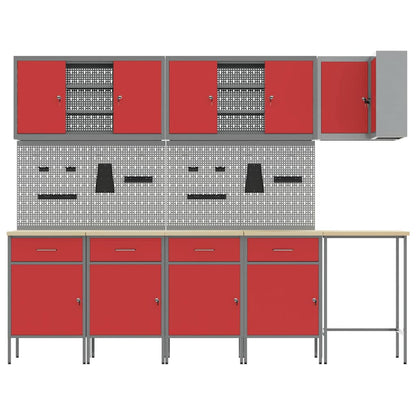 Werkkast set met lade met plank met opslag 12 pcs Rood en Grijs