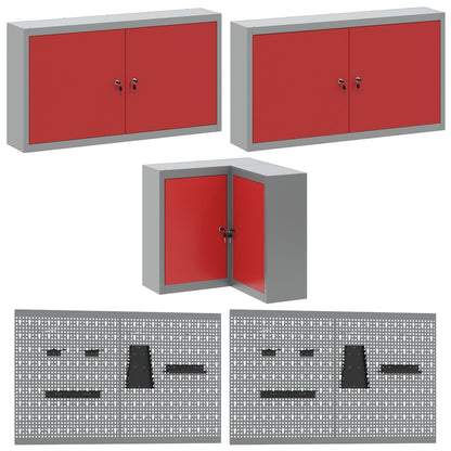 Werkkast set met lade met plank met opslag 12 pcs Rood en Grijs