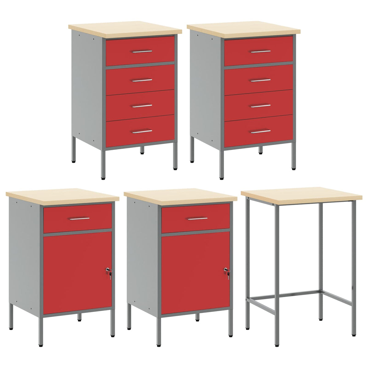 Werkkast set met lade met plank met opslag 12 pcs Rood en Grijs