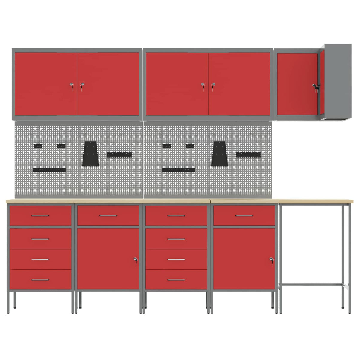 Werkkast set met lade met plank met opslag 12 pcs Rood en Grijs