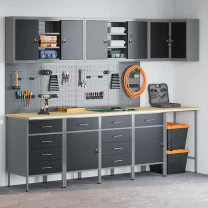 Werkkast set met lade met plank met slot 12 pcs Zwart en Grijs