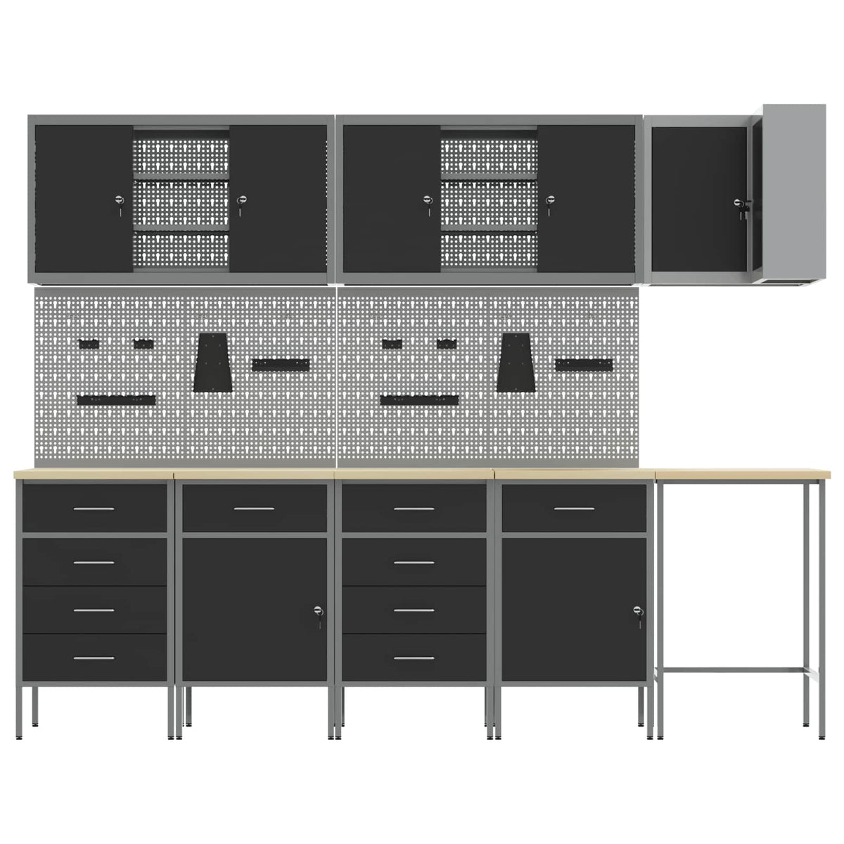 Werkkast set met lade met plank met slot 12 pcs Zwart en Grijs