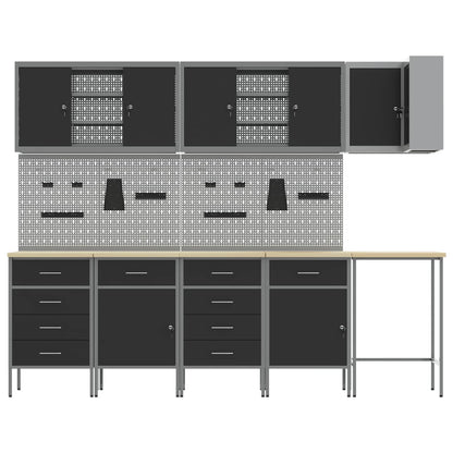 Werkkast set met lade met plank met slot 12 pcs Zwart en Grijs