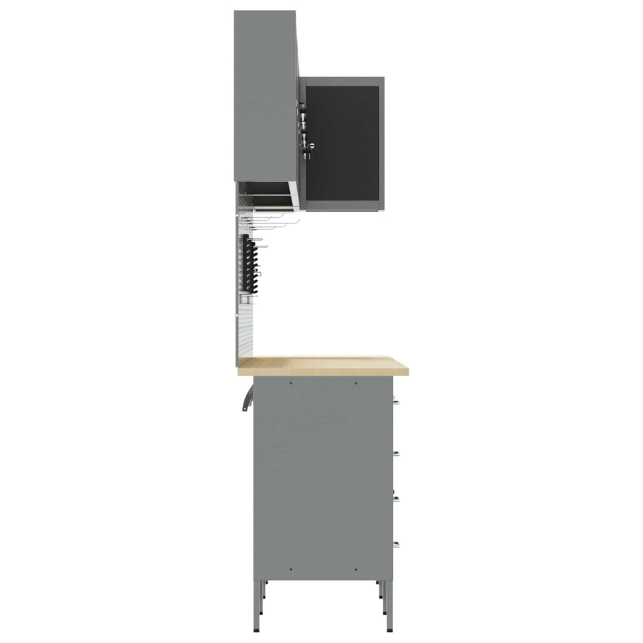 Werkkast set met lade met plank met slot 12 pcs Zwart en Grijs