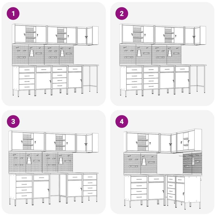 Werkkast set met lade met plank met slot 12 pcs Zwart en Grijs