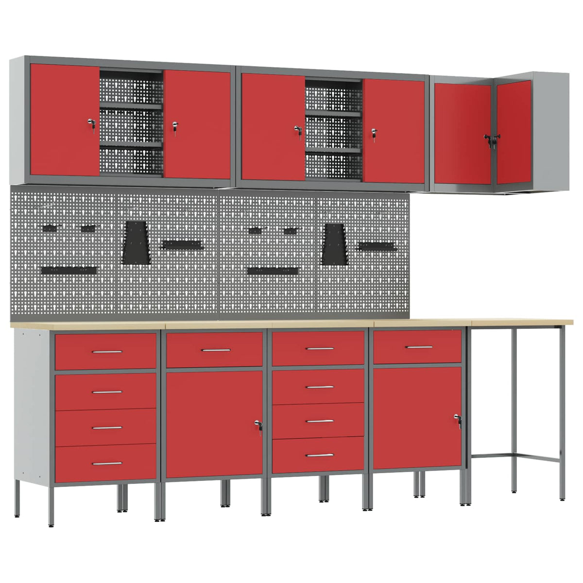 Werkkast set met lade met plank met opslag 12 pcs Rood en Grijs