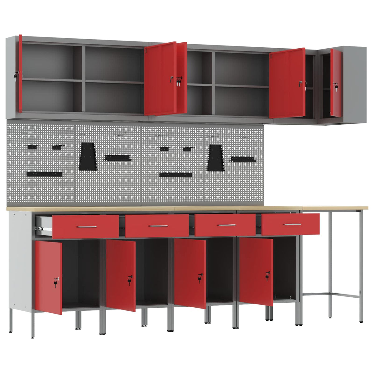 Werkkast set met lade met plank met opslag 12 pcs Rood en Grijs