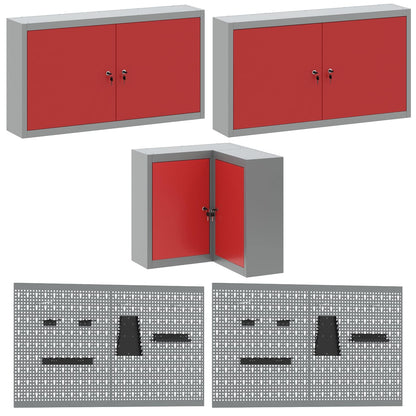 Werkkast set met lade met plank met opslag 12 pcs Rood en Grijs